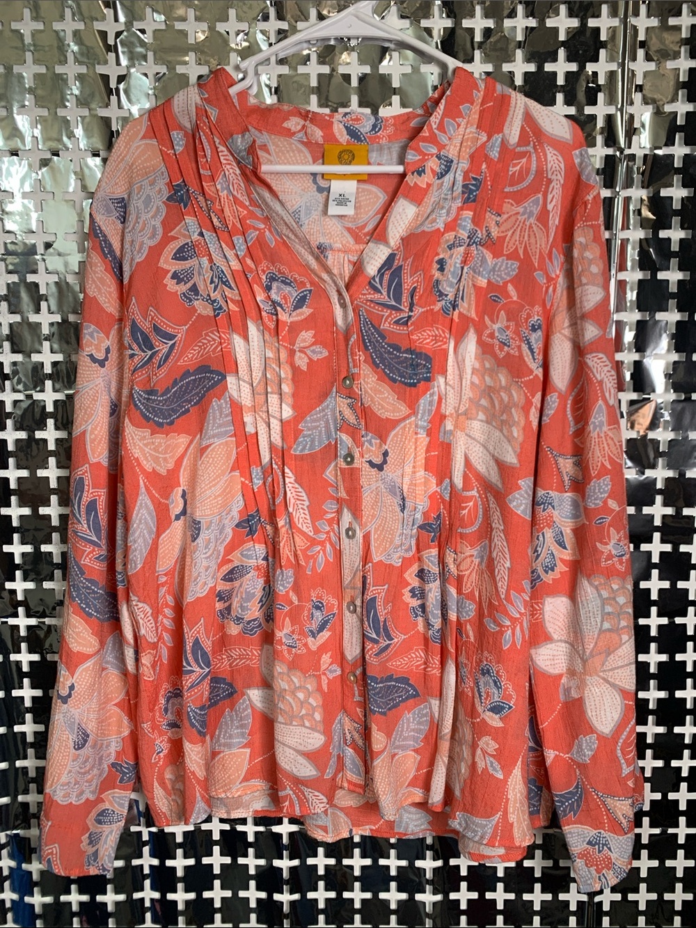Ruby Rd. Coral Floral Pintuck Button-Front Top